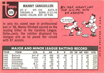 Manny Sanguillen  baseball card collectible - Main Image 2