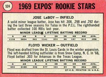 Expos 1969 Rookie Stars (Jose Laboy / Floyd Wicker)  baseball card collectible - Main Image 2