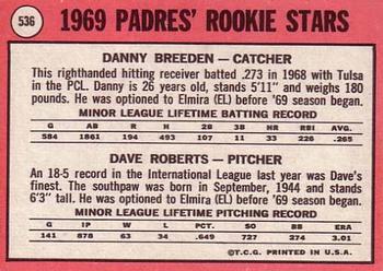Padres 1969 Rookie Stars (Danny Breeden / Dave Roberts)  baseball card collectible - Main Image 2