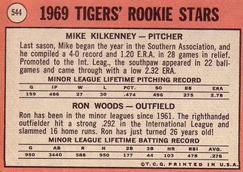 Tigers 1969 Rookie Stars (Mike Kilkenny / Ron Woods)  baseball card collectible - Main Image 2