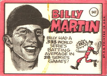 Billy Martin  baseball card collectible - Main Image 2