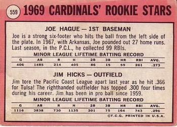 Cardinals 1969 Rookie Stars (Joe Hague / Jim Hicks)  baseball card collectible - Main Image 2
