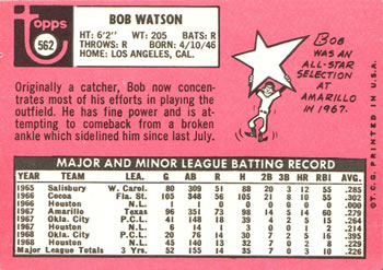 Bob Watson  baseball card collectible - Main Image 2
