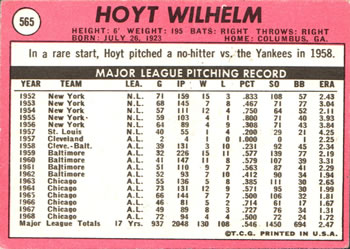 Hoyt Wilhelm  baseball card collectible - Main Image 2