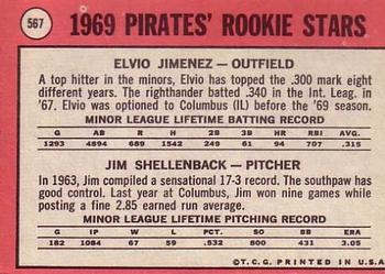 Pirates 1969 Rookie Stars (Elvio Jimenez / Jim Shellenback)  baseball card collectible - Main Image 2