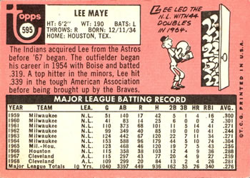 Lee Maye  baseball card collectible - Main Image 2