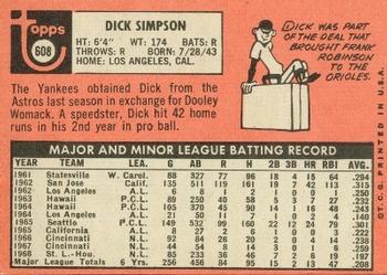 Dick Simpson  baseball card collectible - Main Image 2