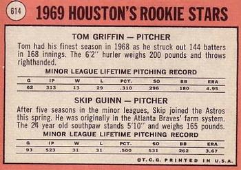 Houston 1969 Rookie Stars (Tom Griffin / Skip Guinn)  baseball card collectible - Main Image 2