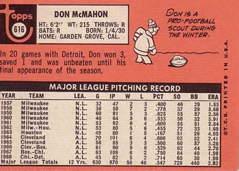 Don McMahon  baseball card collectible - Main Image 2