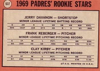 Padres 1969 Rookie Stars (Jerry DaVanon / Frank Reberger / Clay Kirby)  baseball card collectible - Main Image 2