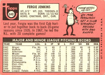 Fergie Jenkins  baseball card collectible - Main Image 2