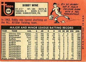 Bobby Wine  baseball card collectible - Main Image 2