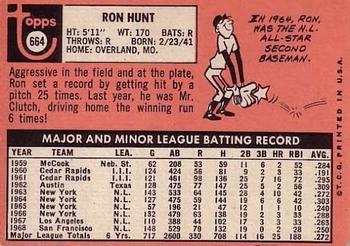 Ron Hunt  baseball card collectible - Main Image 2