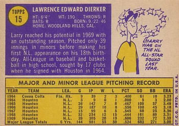 Larry Dierker  baseball card collectible - Main Image 2