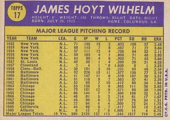 Hoyt Wilhelm  baseball card collectible - Main Image 2