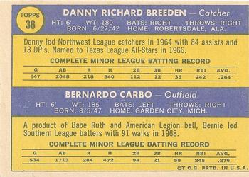 Reds 1970 Rookie Stars (Danny Breeden / Bernie Carbo)  baseball card collectible - Main Image 2
