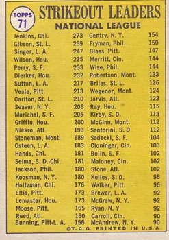 1969 National League Strikeout Leaders (Fergie Jenkins / Bob Gibson / Bill Singer)  baseball card collectible - Main Image 2