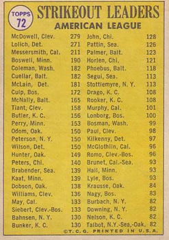 1969 American League Strikeout Leaders (Sam McDowell / Mickey Lolich / Andy Messersmith)  baseball card collectible - Main Image 2