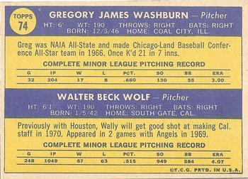 Angels 1970 Rookie Stars (Greg Washburn / Wally Wolf)  baseball card collectible - Main Image 2