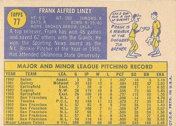 Frank Linzy  baseball card collectible - Main Image 2