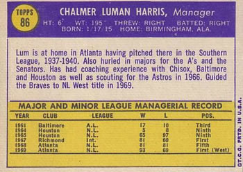 Lum Harris  baseball card collectible - Main Image 2