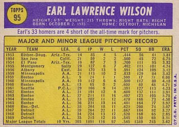 Earl Wilson  baseball card collectible - Main Image 2