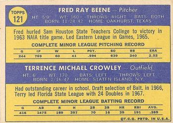 Orioles 1970 Rookie Stars (Fred Beene / Terry Crowley)  baseball card collectible - Main Image 2