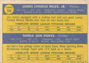 Senators 1970 Rookie Stars (Jan Dukes / Jim Miles)  baseball card collectible - Main Image 2