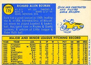 Dick Bosman  baseball card collectible - Main Image 2