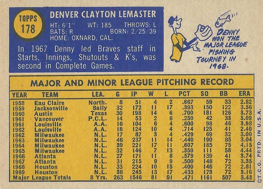 Denny Lemaster  baseball card collectible - Main Image 2