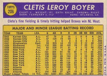 Clete Boyer  baseball card collectible - Main Image 2
