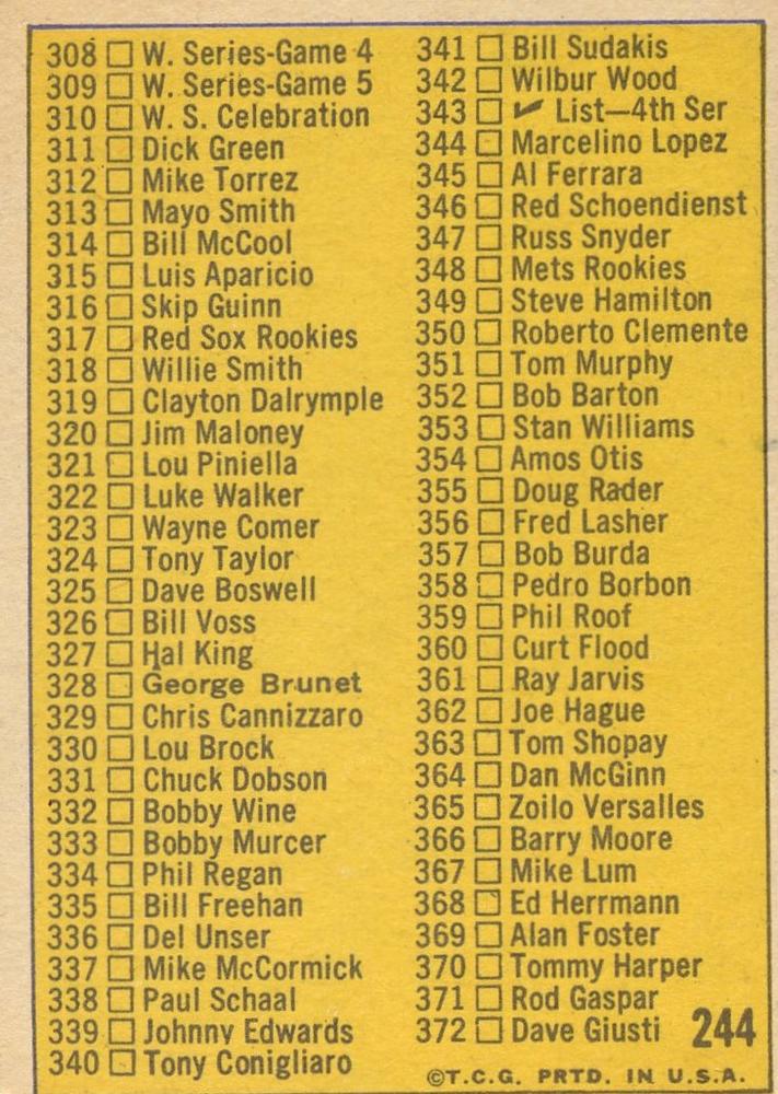 3rd Series Checklist 264-372  baseball card collectible - Main Image 2