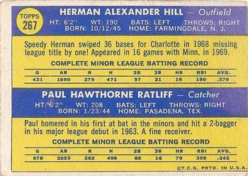 Twins 1970 Rookie Stars (Herman Hill / Paul Ratliff)  baseball card collectible - Main Image 2