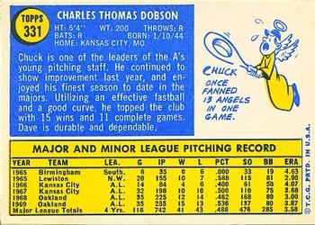 Chuck Dobson  baseball card collectible - Main Image 2