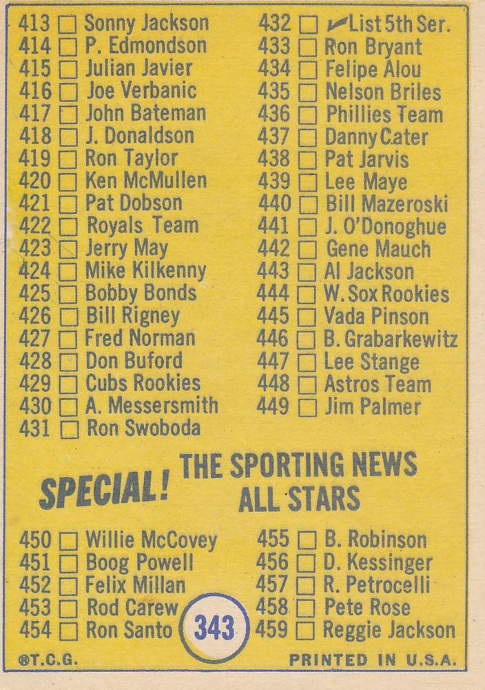 4th Series Checklist 373-459  baseball card collectible - Main Image 2