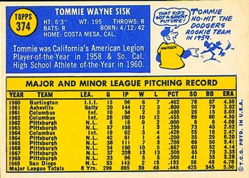 Tommie Sisk  baseball card collectible - Main Image 2
