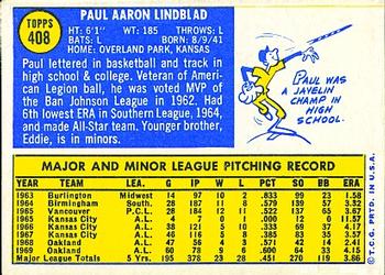 Paul Lindblad  baseball card collectible - Main Image 2