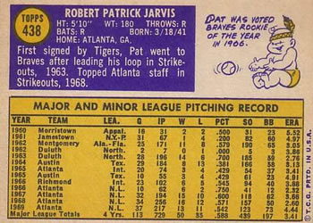 Pat Jarvis  baseball card collectible - Main Image 2