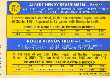 Orioles 1970 Rookie Stars (Al Severinsen / Roger Freed)  baseball card collectible - Main Image 2