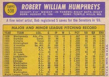 Bob Humphreys  baseball card collectible - Main Image 2