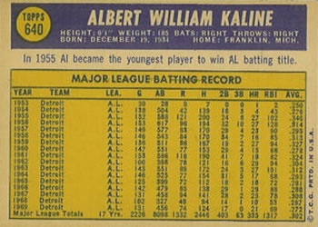 Al Kaline  baseball card collectible - Main Image 2
