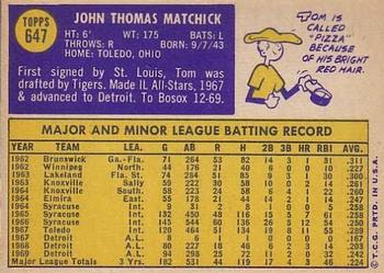 Tom Matchick  baseball card collectible - Main Image 2