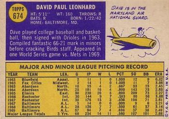 Dave Leonhard  baseball card collectible - Main Image 2