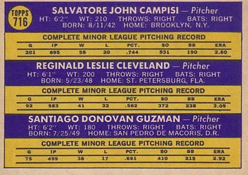 Cards 1970 Rookie Stars (Sal Campisi / Reggie Cleveland / Santiago Guzman)  baseball card collectible - Main Image 2