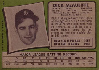 Dick McAuliffe  baseball card collectible - Main Image 2