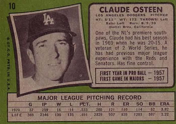 Claude Osteen  baseball card collectible - Main Image 2