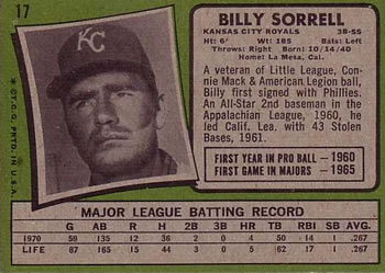 Billy Sorrell  baseball card collectible - Main Image 2
