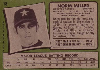 Norm Miller  baseball card collectible - Main Image 2