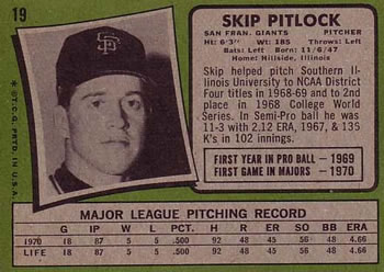 Skip Pitlock  baseball card collectible - Main Image 2