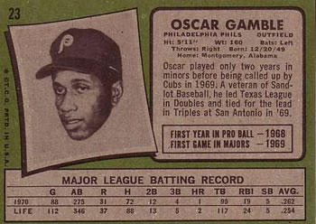 Oscar Gamble  baseball card collectible - Main Image 2